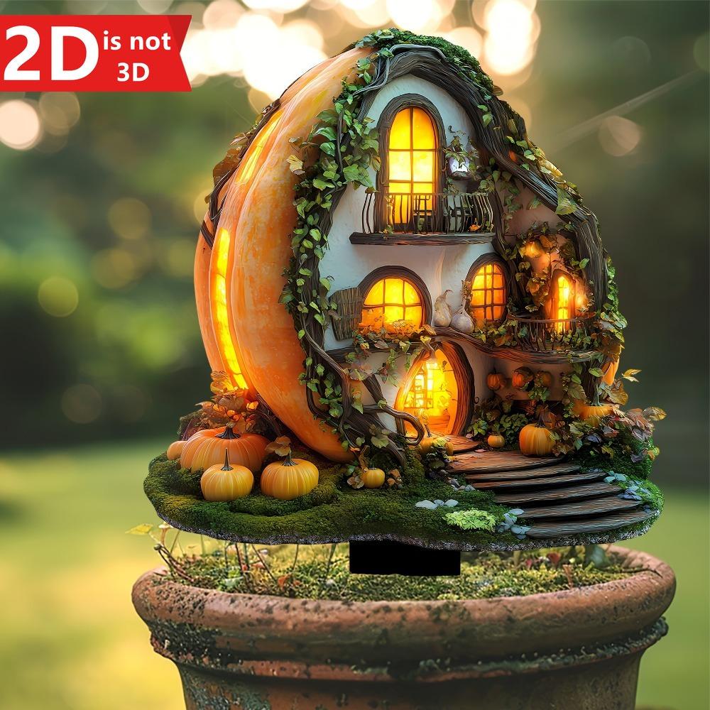 

2D Bohemian Pumpkin Hut Garden Card. Thanksgiving & autumn outdoor decor for courtyards & flower pots.