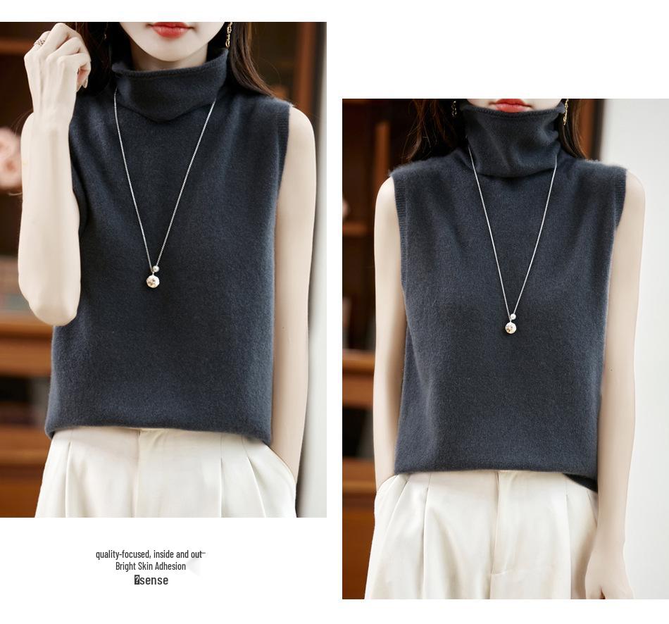 Women's Retro High Neck Woolen Sweater Vest - Sleeveless, Soft, Skin-Friendly, Loose Fit
