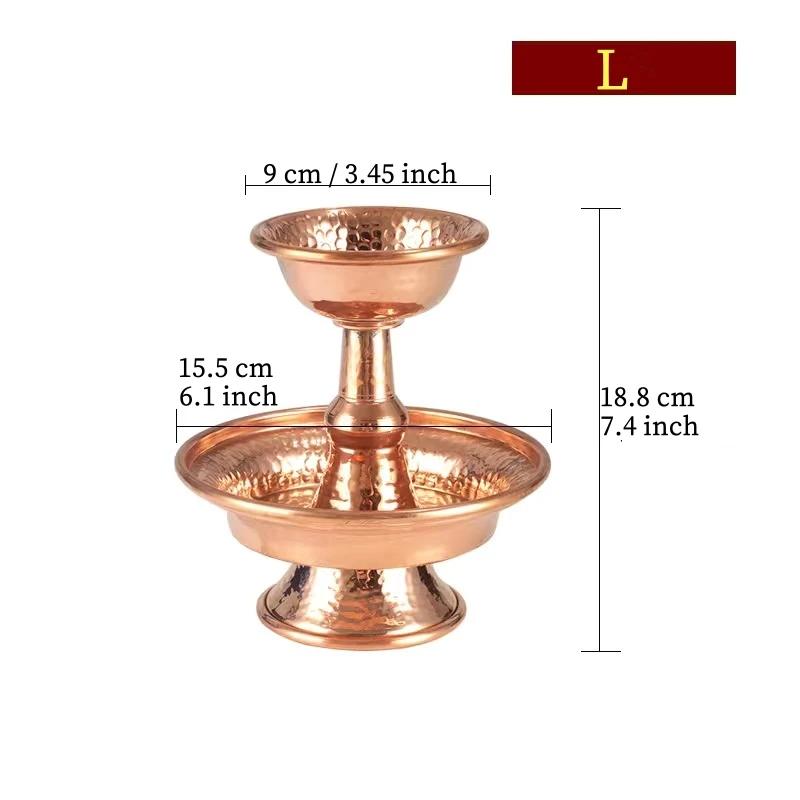 Buddhist Tribute Guardian Cup,Red Copper,Layer Two Handicraft Hammer Tibetan Buddhism Holy Water Plate,Desktop Decorative , 1Pcs