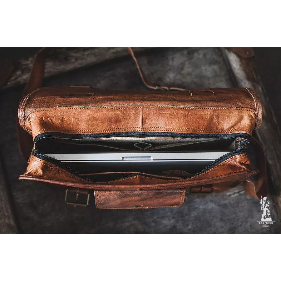 Herre Ekte Håndlaget Lær Vintage Laptop Messenger Dokumentmappe Satchel Veske