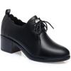 Fashion Spring Autumn Deep Mouth New Fashion Casual Women's Solid  Lace Up Round Toe Chunky Heel Soft Leather Bottom  Single Shoes