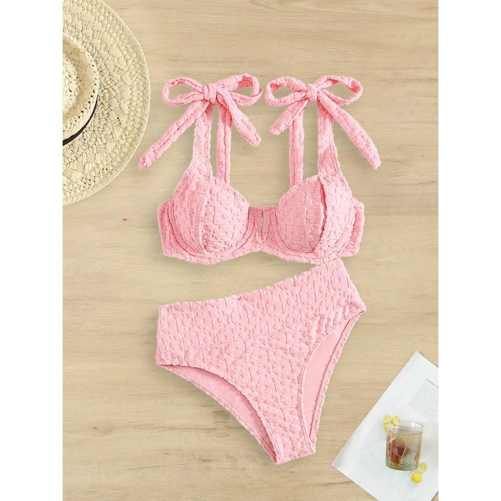 Sexy yellow bikini set 2025 women tie strap push up underwire high wiast swimsuit summer bathing suit two piece swimwear biquini