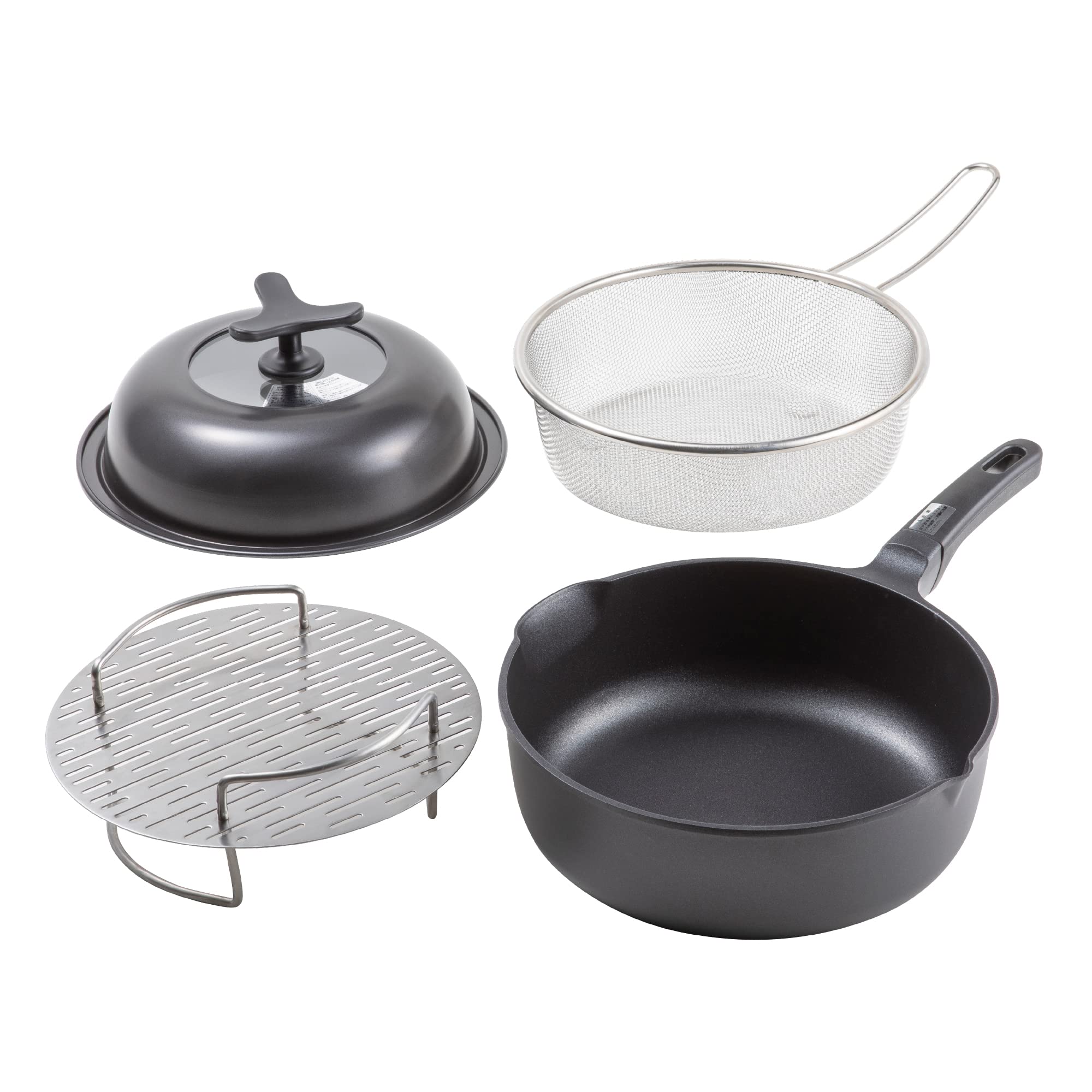 

Kai Corporation Deep Frying Steaming and Set Multi-Purpose Pan, 24cm, Gas/Induction Compatible, Dome-Shaped, 2-Tier, Dish, Drainer, Colander, 4-Piece чорний