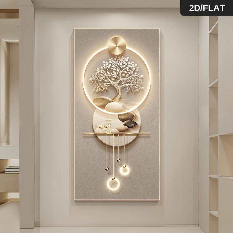 1 Piece of Modern Minimalist, Light Luxury Style Frameless Canvas Decoration Hanging Painting with LED Light, Wealth Tree, Elk P