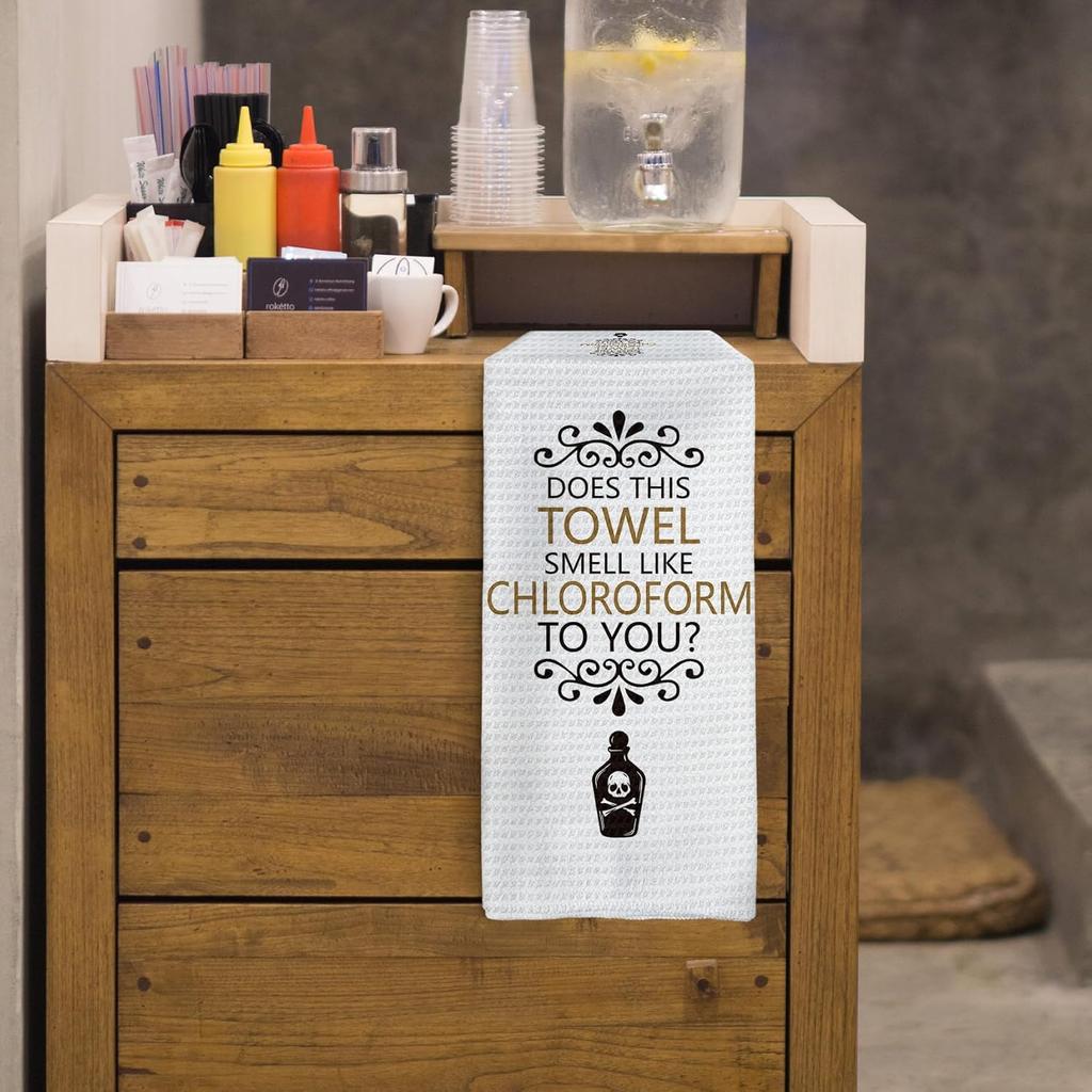 Funny Gothic Kitchen Towels, Does This Towel Smell Like Chloroform Hand Towels, Funny Decorative Dish Towels Dishcloths Tea Towels for Kitchen, Funny