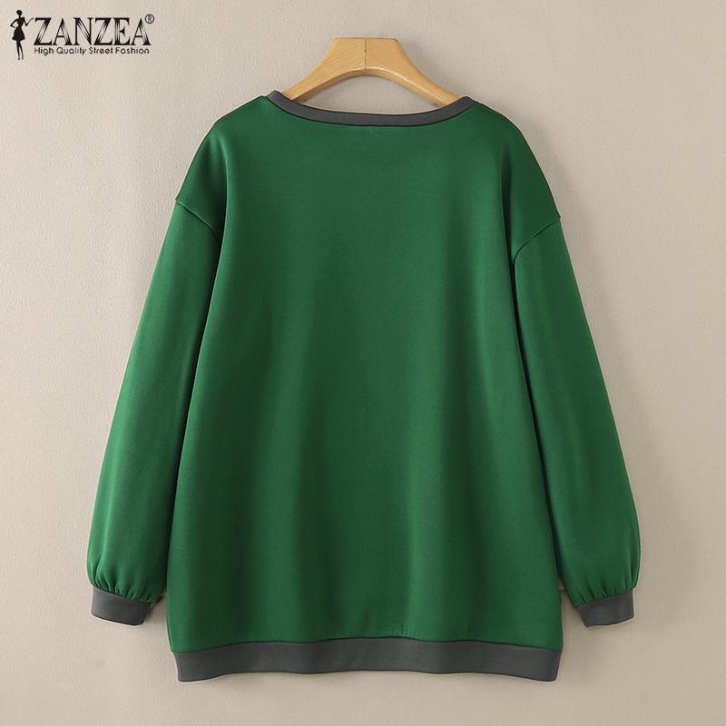 ZANZEA Women Casual Round Neck Long Sleeve Zipper Pullover Sweatshirts