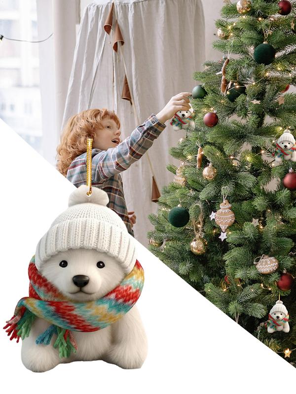 Retro Christmas Polar Bear Room Ornament Christmas Pendant Acrylic Polar Bear Ornament Christmas Ornament New Year Gift