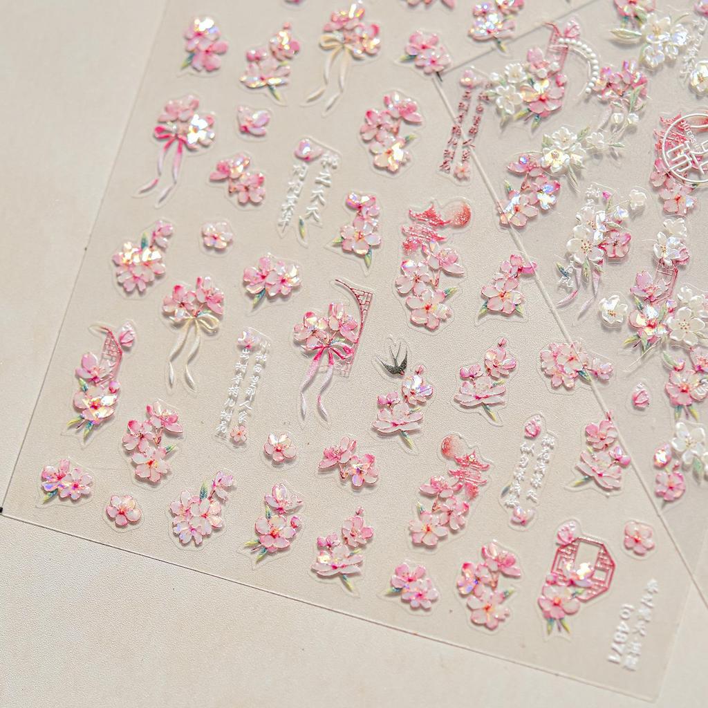 Tomoni Embossed Japanese Peach Blossom Nail Stickers - Spring Style Nail Art Decorations