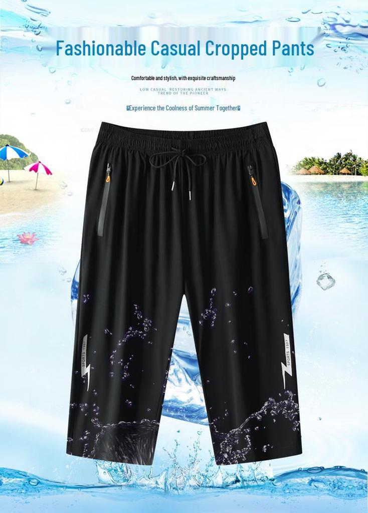 Men's Quick-Dry 3/4 Length Running Shorts - High Elastic, Ice Silk, Breathable, Summer Sports & Casual Wear.
