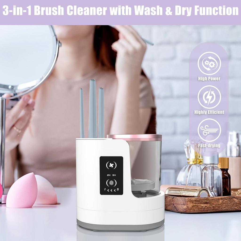 Electric Makeup Brush Cleaner, Automatic 3 In-1 Makeup Brush Dryer & Washer & Holder Combined, Portable Cosmetic Brush Cleaner Dryer Tool for All Size