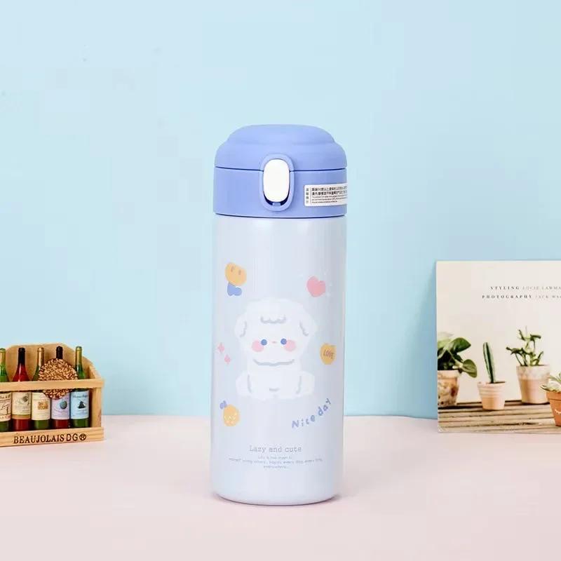 380ML Straw Cups Thermos Vacuum Flask Stainless Steel Cute Cartoon Protable Water Bottle for Girls Insulated Outdoor Tumbler