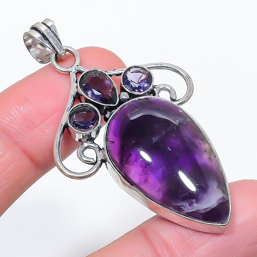 

Natural Chevron Amethyst, Amethyst 925 Sterling Silver Pendant 2.36 V6K84