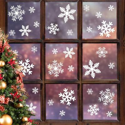 135Pcs Christmas Window Clings Snowflakes Window Decals Static Window Stickers For Xmas Party Supplies Thanksgiving Party DéCor