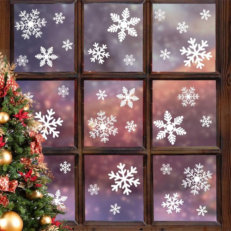 135Pcs Christmas Window Clings Snowflakes Window Decals Static Window Stickers For Xmas Party Supplies Thanksgiving Party Décor