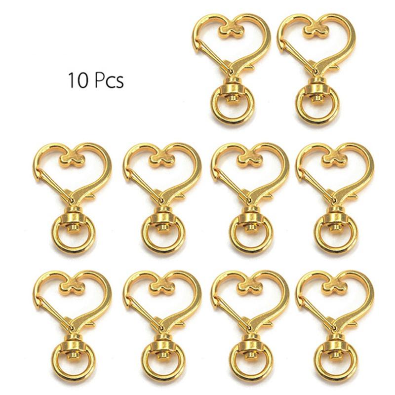 

10 шт. брелок для ключей в форме сердца с полостью, аксессуары для ключей с застежкой-карабином золотой