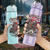 1PC Dark floral band grunge collage print 750ml colorful plastic sports water bottle leakproof pop up lid with straw for outdoor work home use