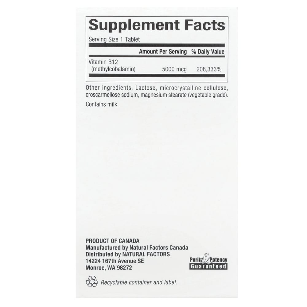 Natural Factors Methylcobalamin B12 5000mcg Chewable Tablets 60 Count