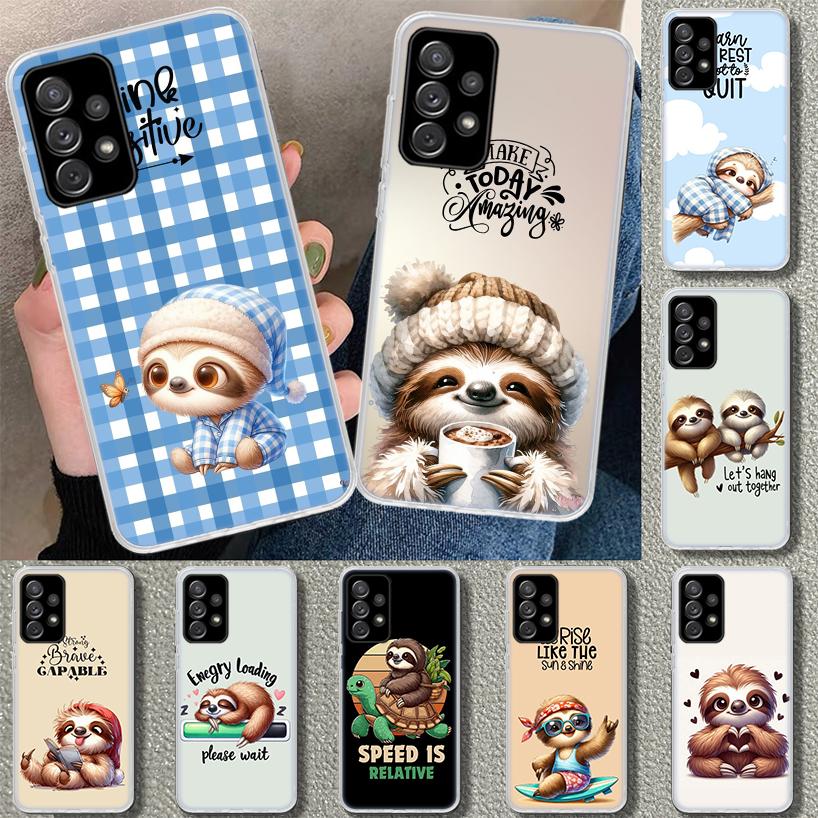 Animal Cute Cartoon Sloth Coffee Phone Case Cover for Samsung Galaxy A12 A22 A32 A52 A72 A02S A51 A50S A31 A20S A10S Note 20 Ult