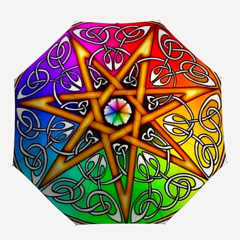 1pc Celtic Knot Star Mandala Automatic Folding Umbrella, 8-Rib Iron Frame, Casual Outdoor Accessory for Birthday Festival Gifts yy251128146