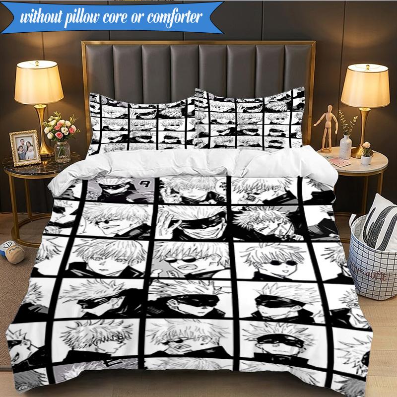 Jujutsu Curse Battle 3pcs K-pop Music Group Bedding set,Ideal for Bedroom, Dormitory,Including Duvet Cover And 2pcs Pillowcases,Fan Gifts