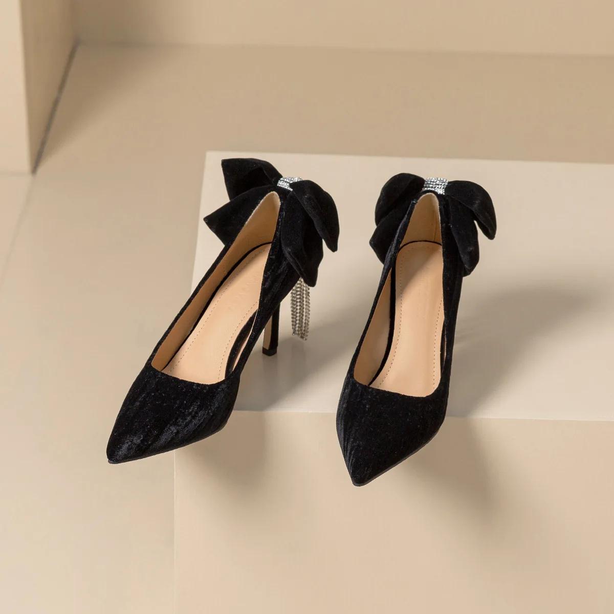 модные женские туфли Niche Tassel Rhinestone High Heels Новые весенние модные черные — фото 5