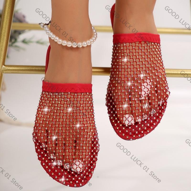 Fashion Women Slippers 2025 Women Summer New Round Head Slippers Water Diamond Flat Home Anti-skid Sandals Slides Women Zapatos De Mujer