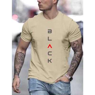 Camiseta informal de manga corta con cuello redondo y estampado de alfabetos para hombre: tejido de poliéster suave y ligeramente elástico, lavable a máquina, para usar durante toda la temporada