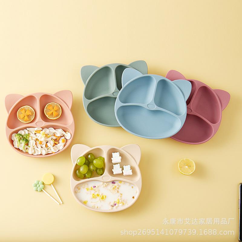 Cartoon Silicone Suction Plate: Divided Baby Tableware for Anti-Fall Feeding