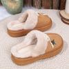 Fashion Fashion Perals Bowknot Fluffy Slippers Women 2025 Warm Faux Fur Platform Slides Woman Outdoor Comfort Non Slip Cotton Slippers