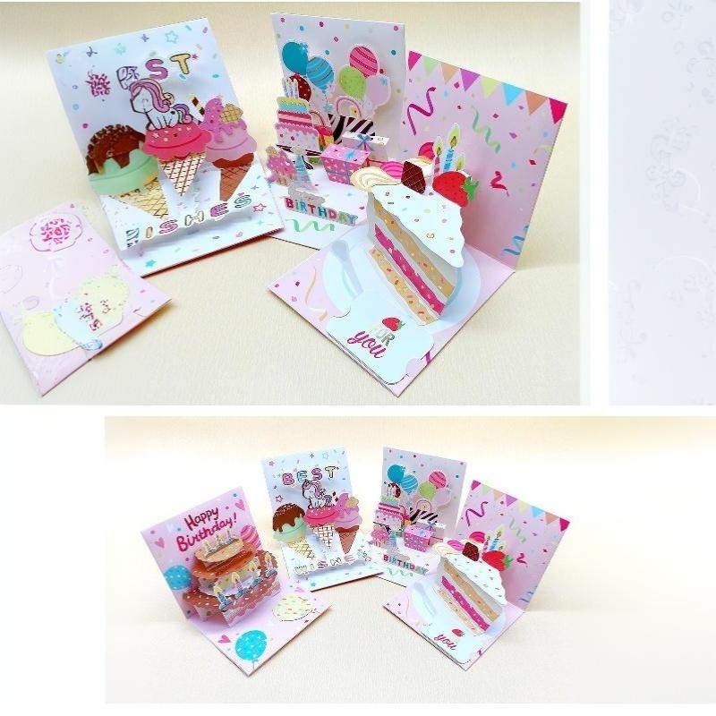 3D Up Happy Birthday Greeting Card Delicate Handmade Cake Design Foldable for Coworker Birthday Surprise Small Gift