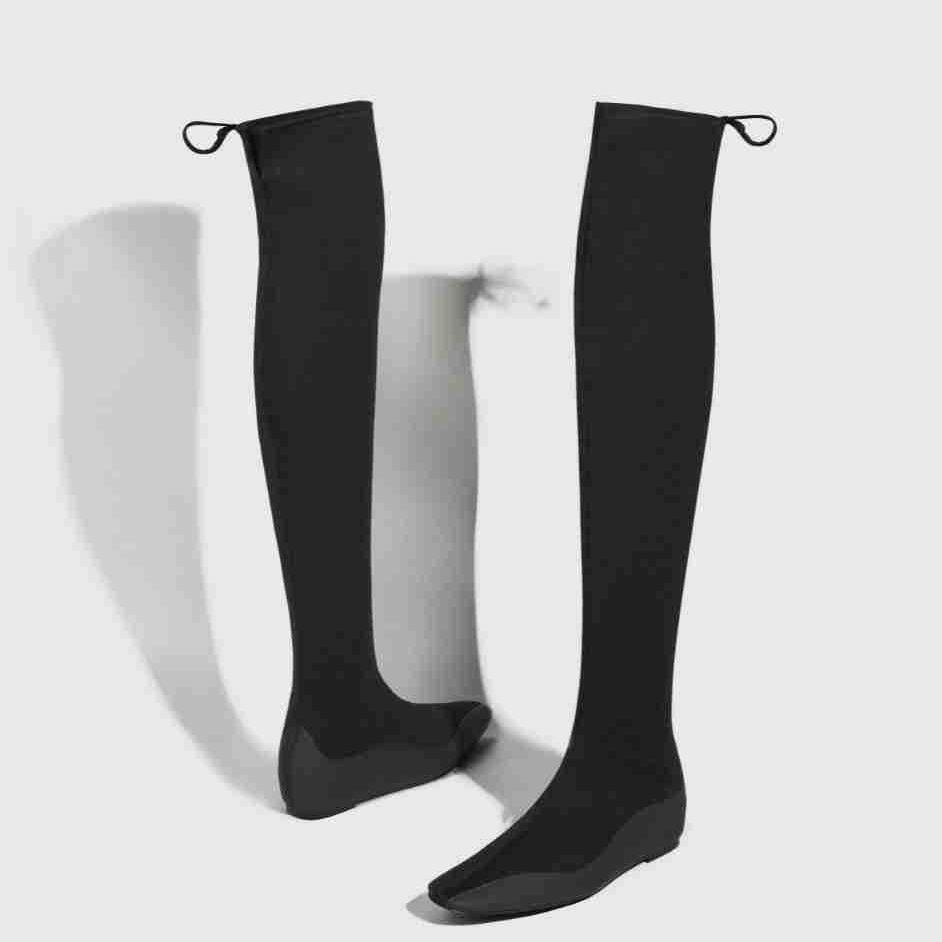 Minimalist wind inner height increase knee boots women's new high elastic bare boots versatile temperament thin boots show thin elastic boots