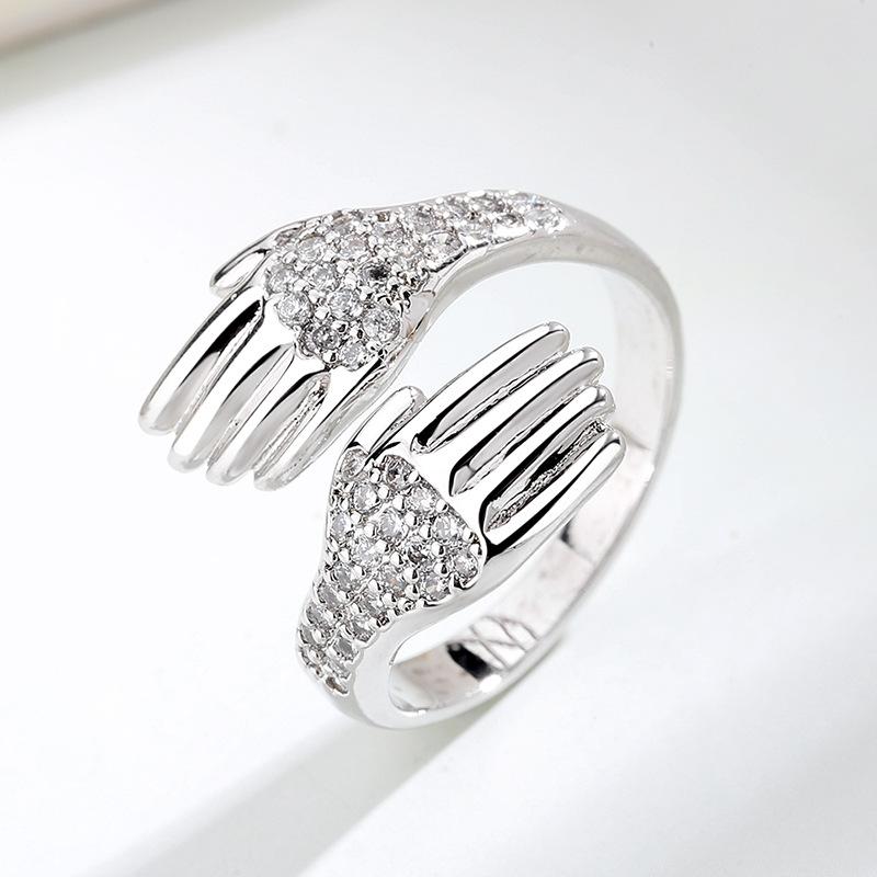 Hands Hug Shaped Couple Rings For Lovers Women Men Lady Boy Girls Valentine's Day Jewelry Gift Silver Color Adjustable Open Ring