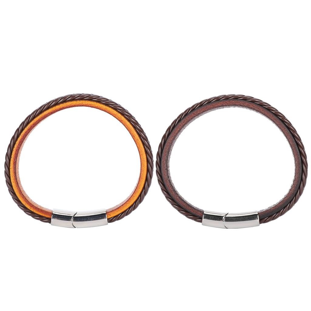 Leather Woven Bracelet Braided Wrist Band Vintage Magnetic Buckle Hand Decoration 20.5cm