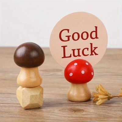 2Pcs Wooden Mushroom Memo Clips Photocards Holder Office Message Note Holder Cute School Desk Organizer