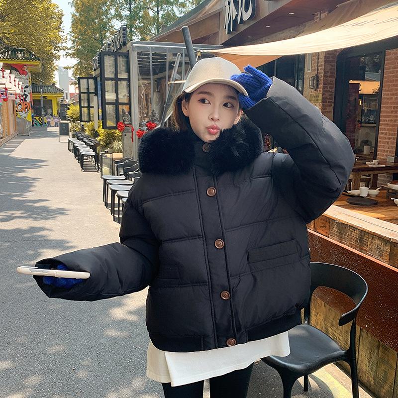 Outer Women 2025 New Autumn and Winter Style Fried Street Large Fur Collar Hooded Short Down Cotton Jacket Loose Thickened Warm