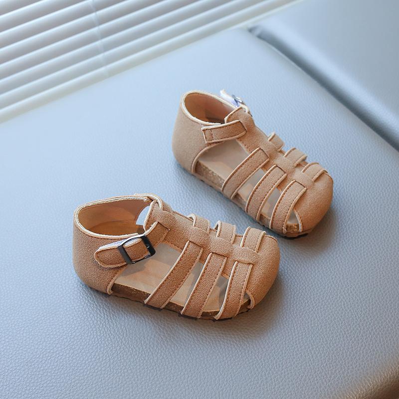 Boys Girls Closed-toe Leather Sandals New Summer Toddler Beach Sandals Soft Sole Simple Retro Trendy Kids Barefoot Shoes