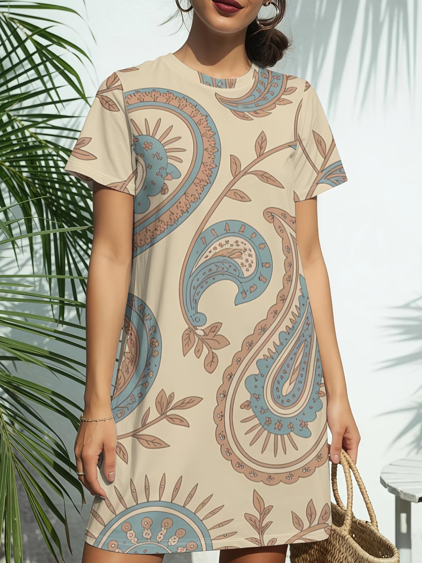 

Women s New Crew Neck Short Sleeve T-Shirt Dress. American Trend Digital Print. Casual ; Versatile for Spring and Summer. Elegant ; Chic Women s res M