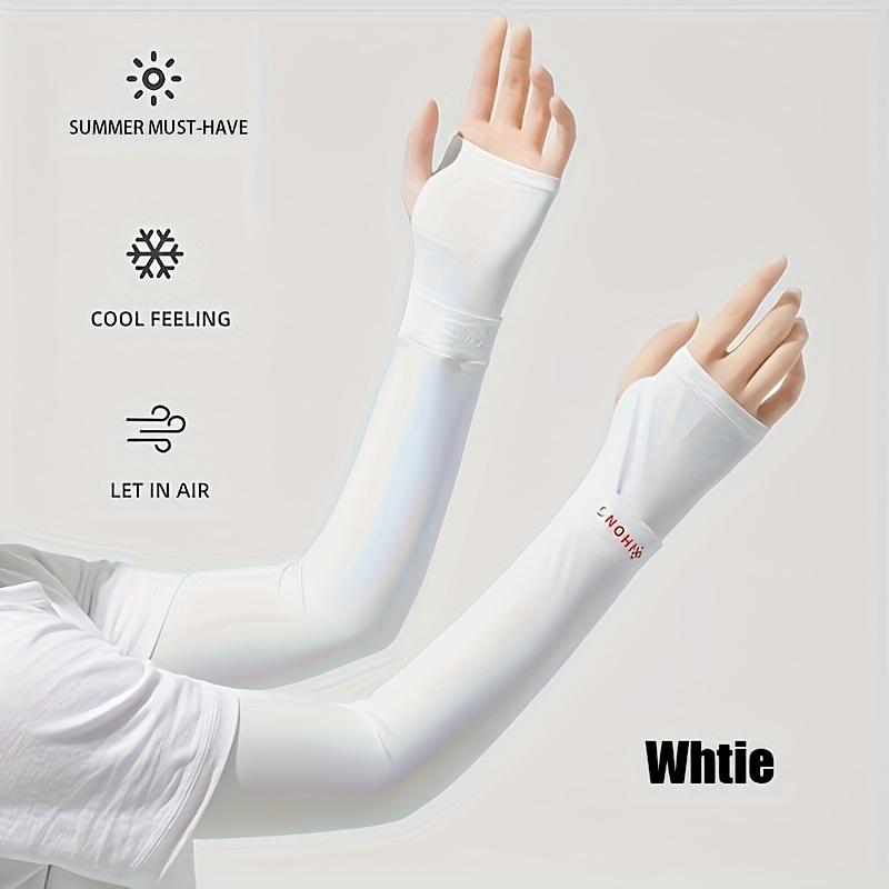 

Ice Silk Sleeves Breathable Sun Protection Thin Cycling Sleeves Thumb Hole Outdoor Sport Sunshade Fishing Driving Arm Covers білий