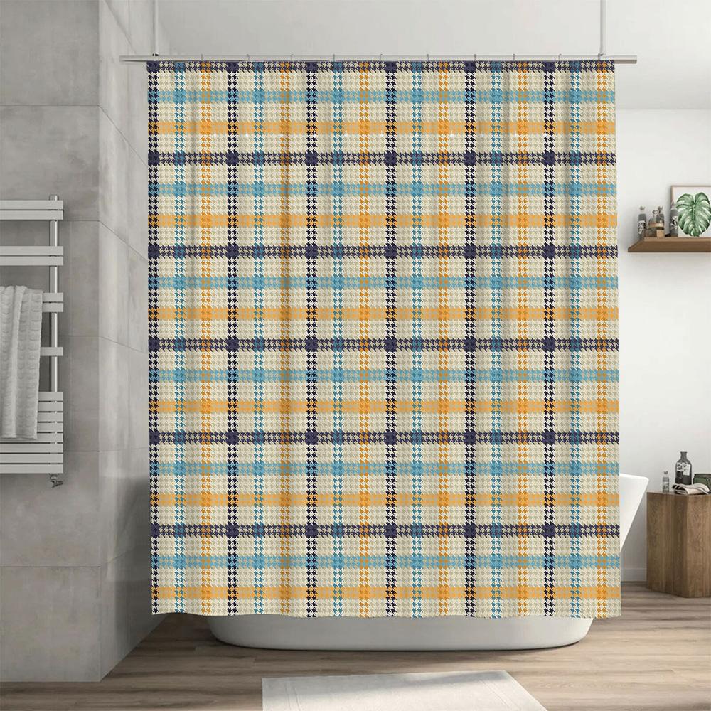 Plaid Shower Curtain Waterproof Bath Rug Decoration For Bathroom Decorations Home Office Hotel Use Modern Style 204X183Cm Multic