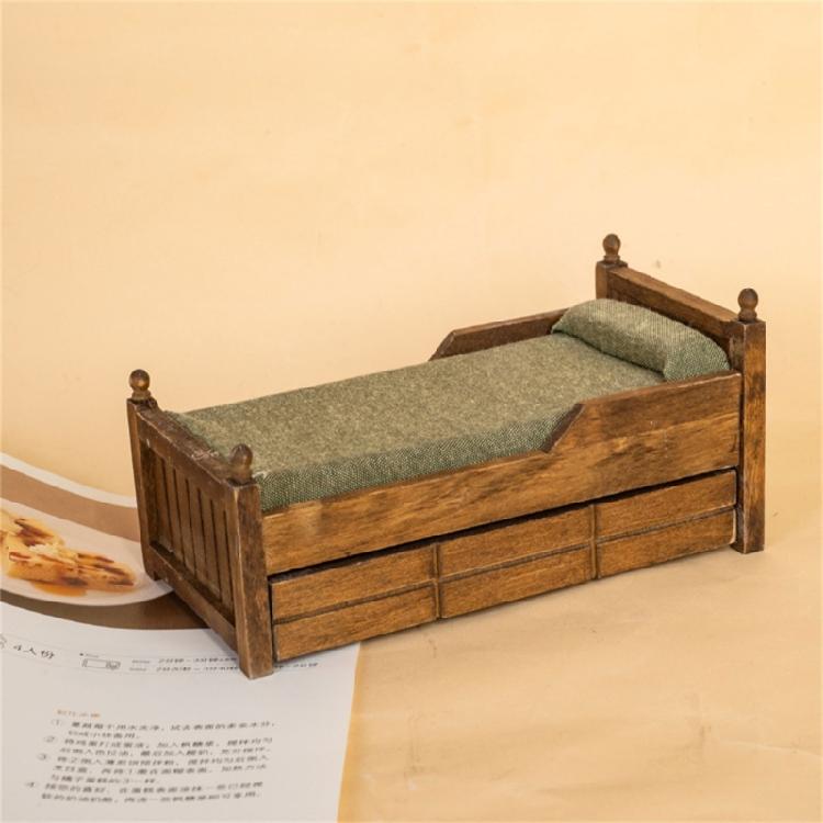 Modern Style 1:12 Scale Dollhouses Bedroom Furniture Set Wooden Toy Bed With Cotton Padded Pillow For Model Displays
