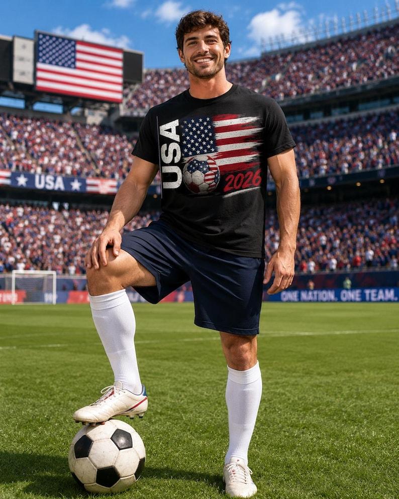 USA Soccer Fan T-Shirt 2026 | American Flag Soccer Shirt | USA World Cup 2026 Tee | Patriotic Football Fan Gift | Team USA Supporter M