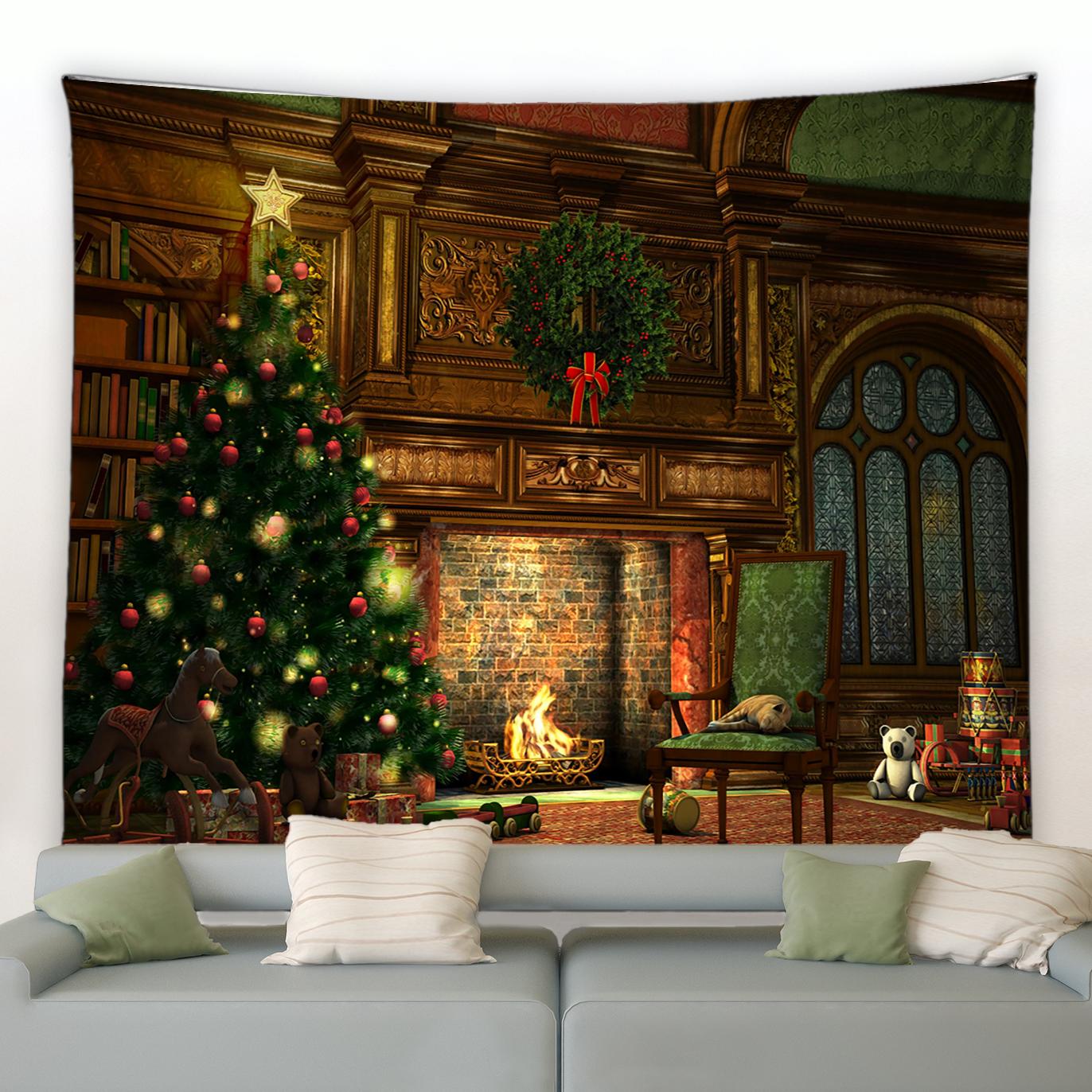 Домашний Декор Рождественская Снежная Ночь Санта-Клаус Снеговик Олень Камин Гобелен — фото 6