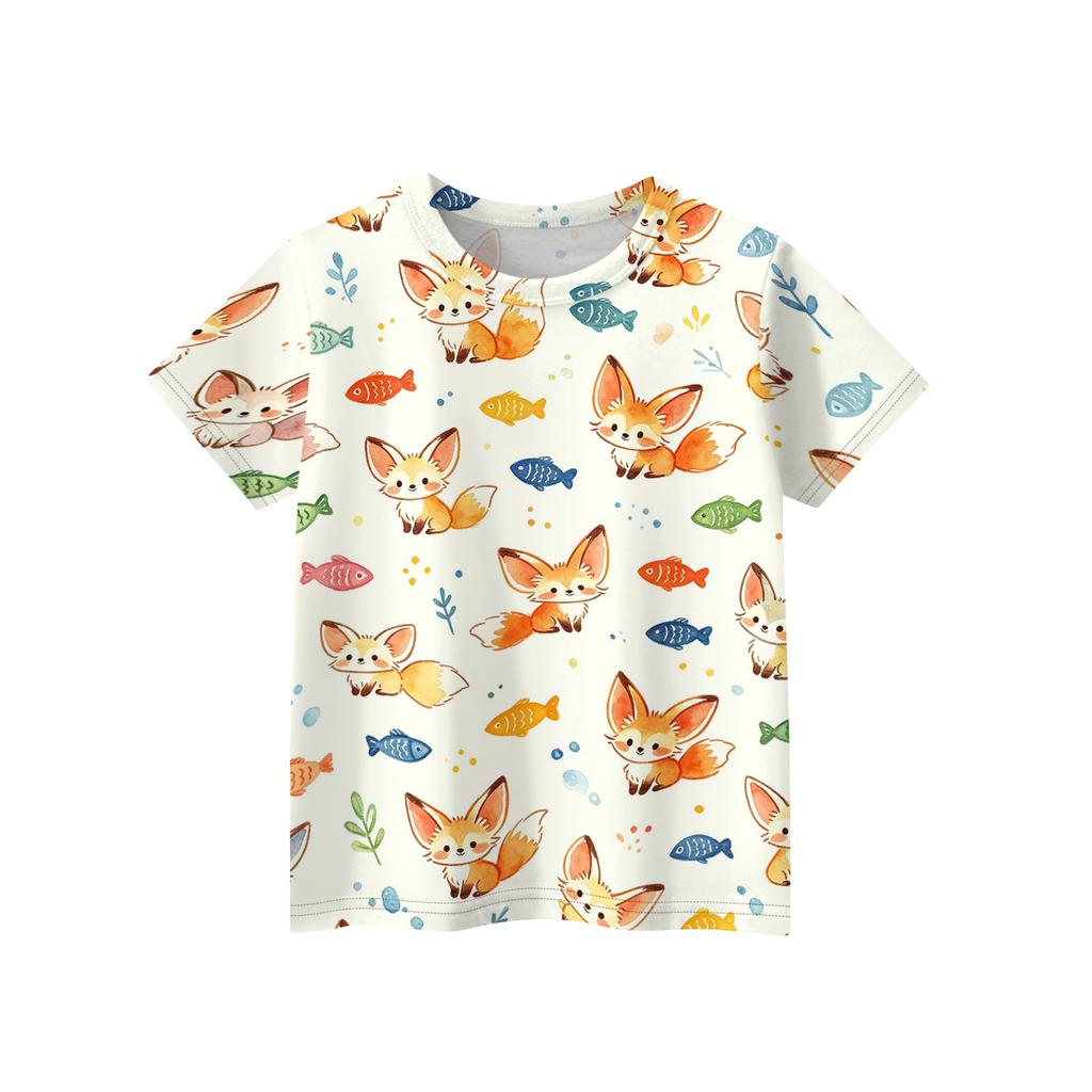 Kids Animal Print Short Sleeve T Shirt Casual Loose Fit Crew Neck Top Soft Comfortable Fabric Suitable for Everyday Wear
