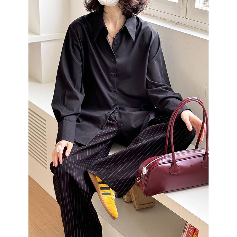Juzhi High-End Women's Long-Sleeved Loose Solid Color Shirt - Korean Niche Design