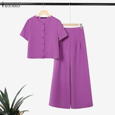 Women Short Sleeve Blouse and Pants Casual Two Piece Suit Sets