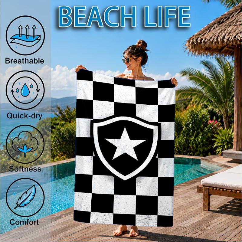 Shield With Star Emblem Printed Microfiber Beach Towel, Soft And Absorbent, Quick-Dry, Ideal for Summer Travel, Beach Essential, Swimming Pool