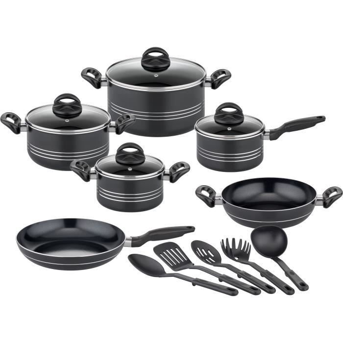 Cookware set - Induction - GSW - MILANO NERO - 15 pieces - Solid aluminum - Black