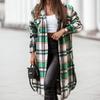 RUGOD Coat Women's Fashionable Loose Autumn and Winter New Design Plaid Stitching Pockets Long-sleeved Mid-length Cardigan
