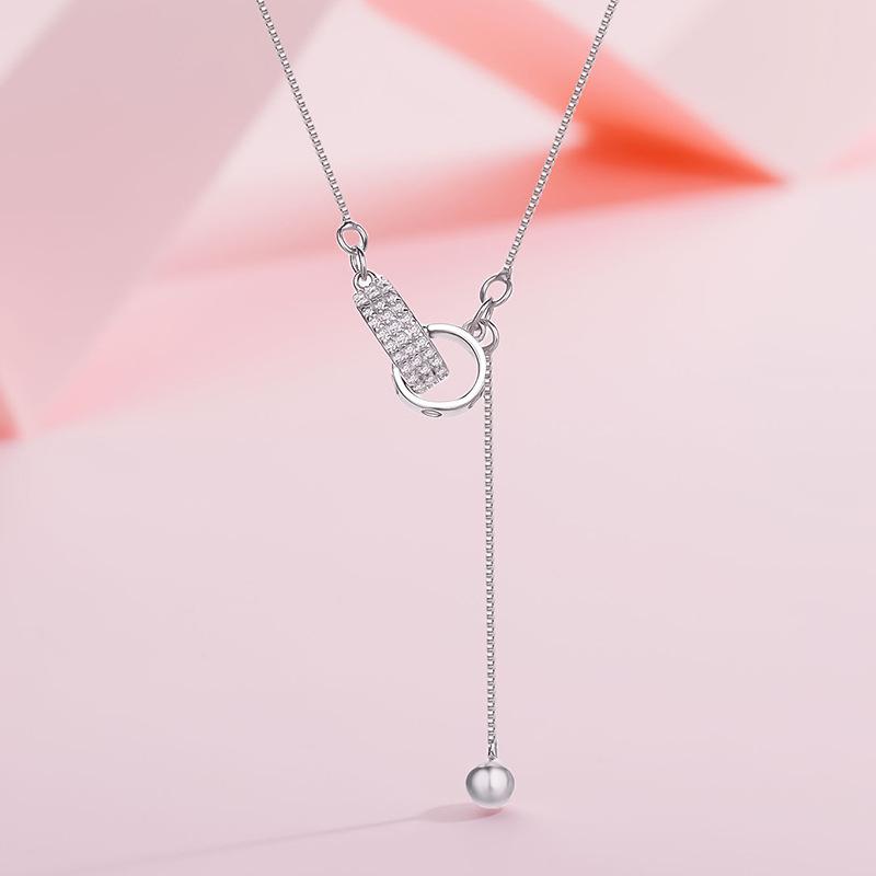 

Double Ring Tassel Necklace, Women s Minimalist Design, Interlocking Rings, Pure Silver Collarbone Chain, High-end and Niche Jewelry 40CM