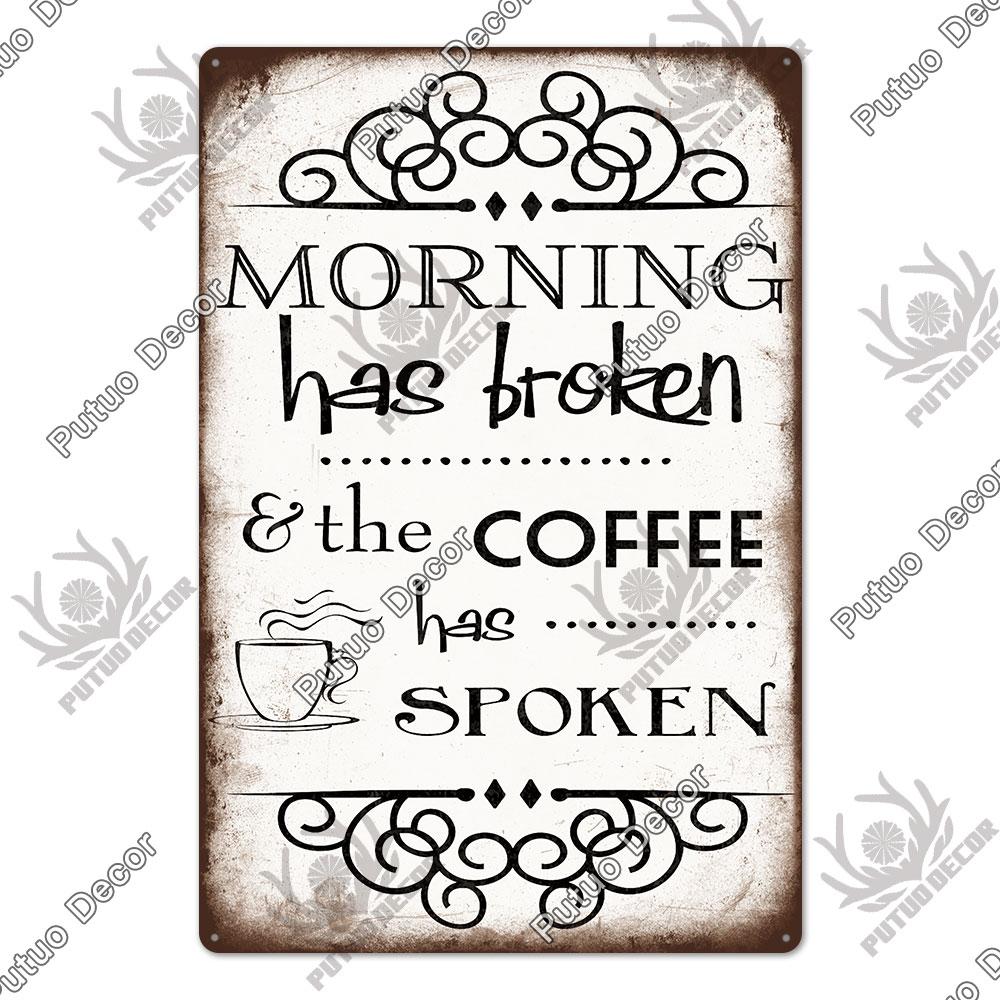 Putuo Decor Coffee Vintage Tin Metal Sign Decorative Plaque Retro Plate Cafe Kitchen Man Cave Coffee Bar Club Wall Decoration